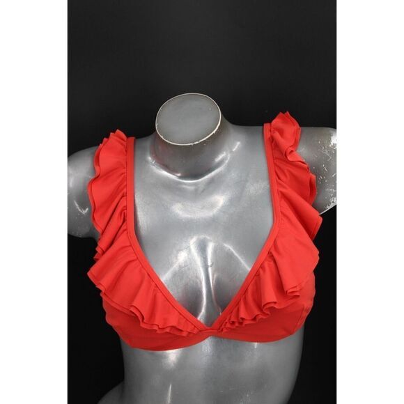Michael Kors Ruffled Bikini Top Sangria Orange SIZE M - Picture 2 of 10